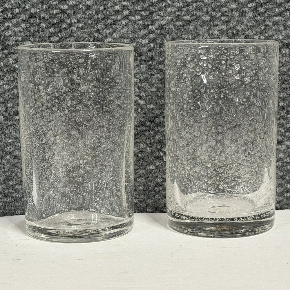 Set of 2 Hand-blown Clear Glass Tumblers w/ Suspended Bubbles  5.5